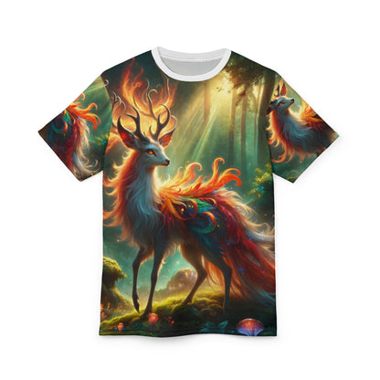 T-Shirt | Nadruk na całej powierzchni | T-shirt unisex | Mistyczna fantazja | Ognisty jeleń