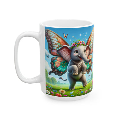 Kubek | Ceramiczny | Biały | Baśniowa fauna | Airavata | Słonik
