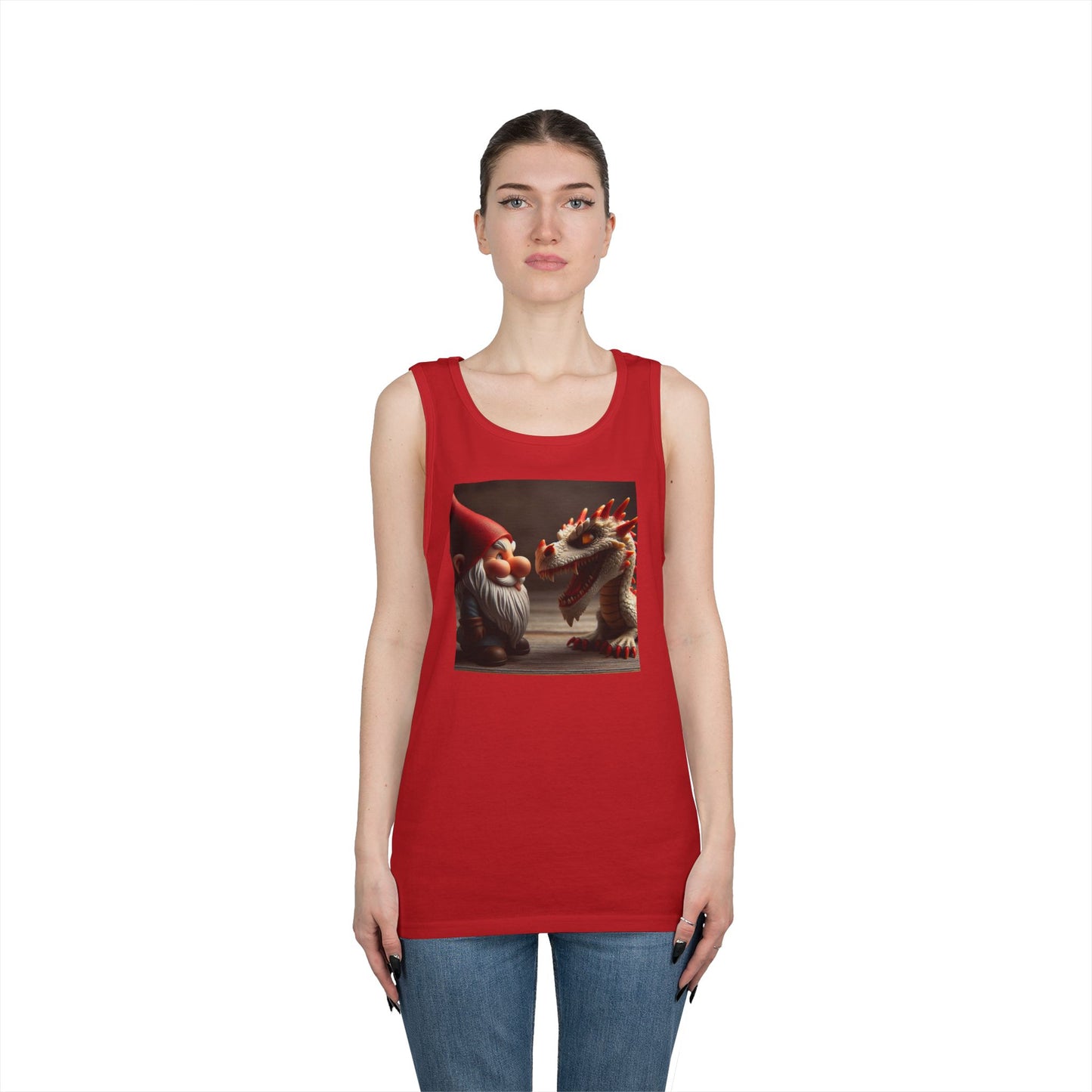 Camiseta de tirantes | Unisex | Algodón grueso | Fantasía Mitológica | Gnomo y Dragón