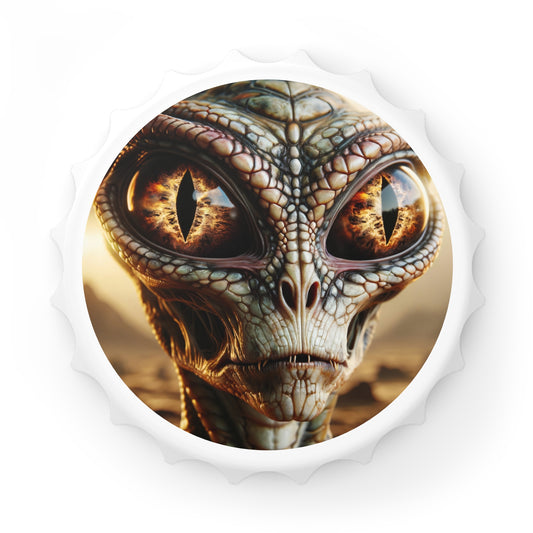 Reptilian Sci-Fi Alien Portrait on a Bottle Opener