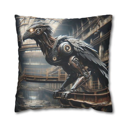 Taie d'oreiller | Carré | Toile de polyester | Steampunk | Rétrofuturisme | Corbeau