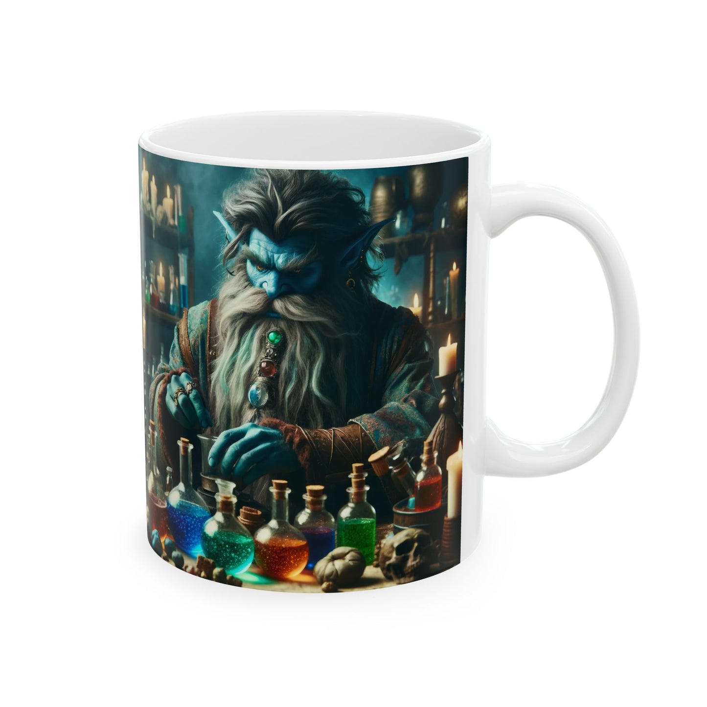 Taza | Cerámica | Blanca | Fantasía Alquímica | Djinn Azul