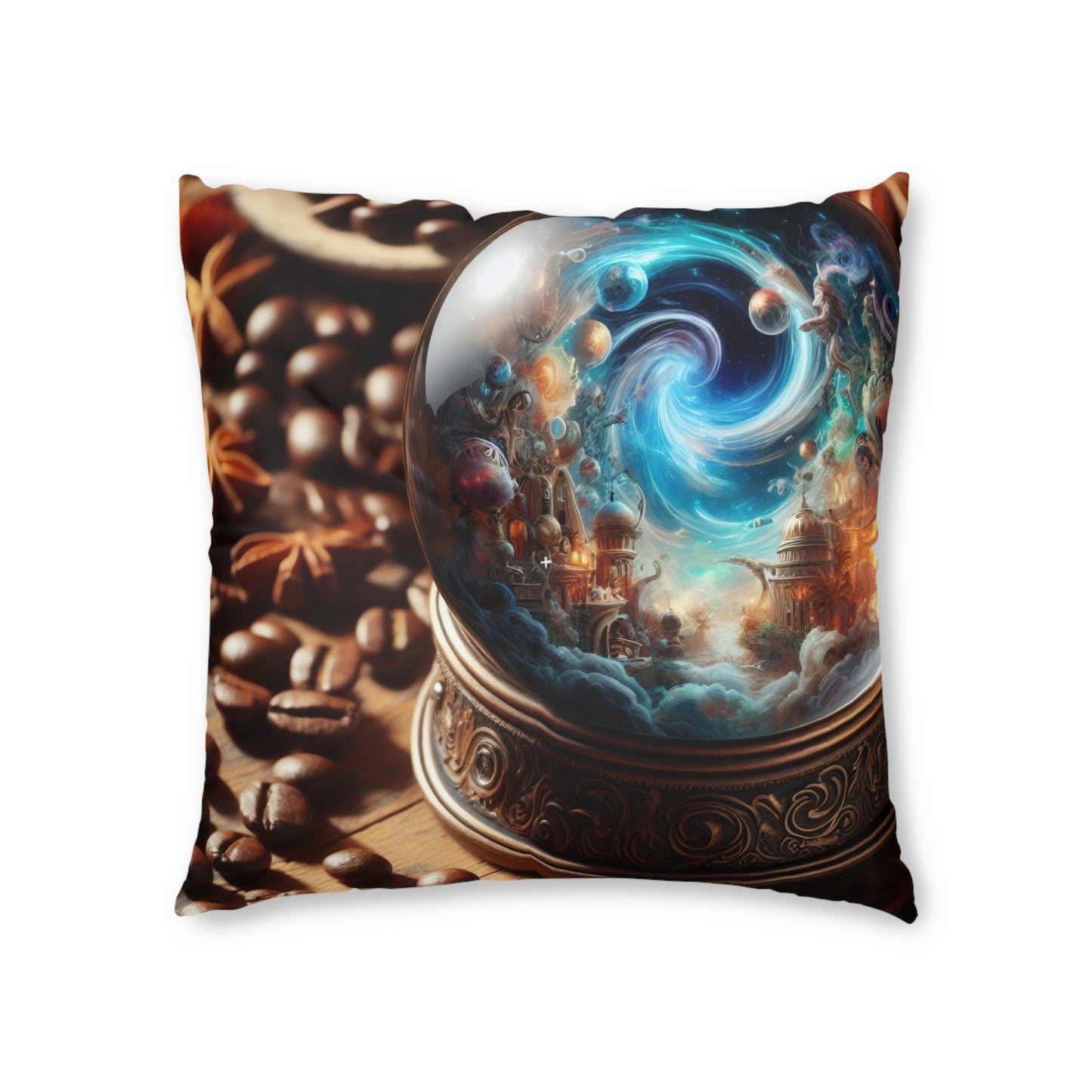 Kudde | Golvkudde | Tuftad | Fyrkantig | Kosmisk Fantasy | Snöglob | Cosmarium