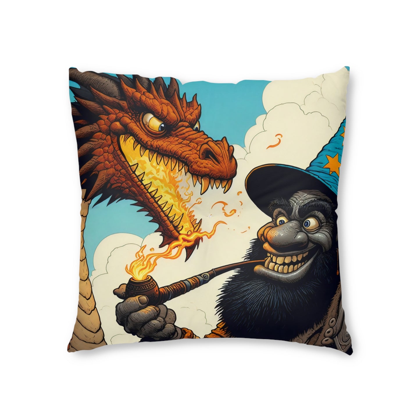 Almohada | Cojín de suelo | Con mechones | Cuadrado | Fantasía Épica | Duelo Mágico | Dragón