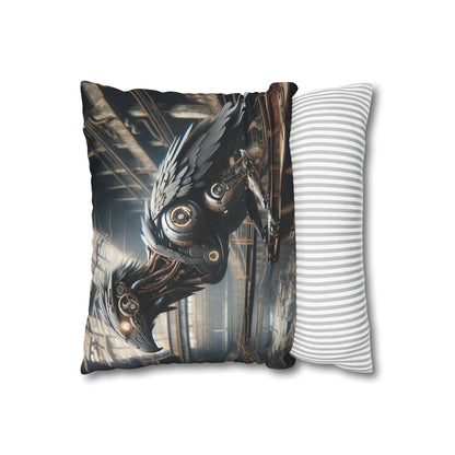 Taie d'oreiller | Carré | Toile de polyester | Steampunk | Rétrofuturisme | Corbeau