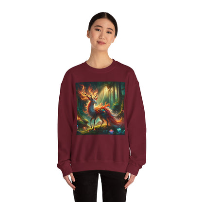 Bluza dresowa | Unisex | Okrągły dekolt | Gruba mieszanka | Mistyczna fantazja | Ognisty jeleń