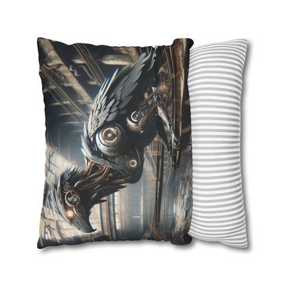 Taie d'oreiller | Carré | Toile de polyester | Steampunk | Rétrofuturisme | Corbeau