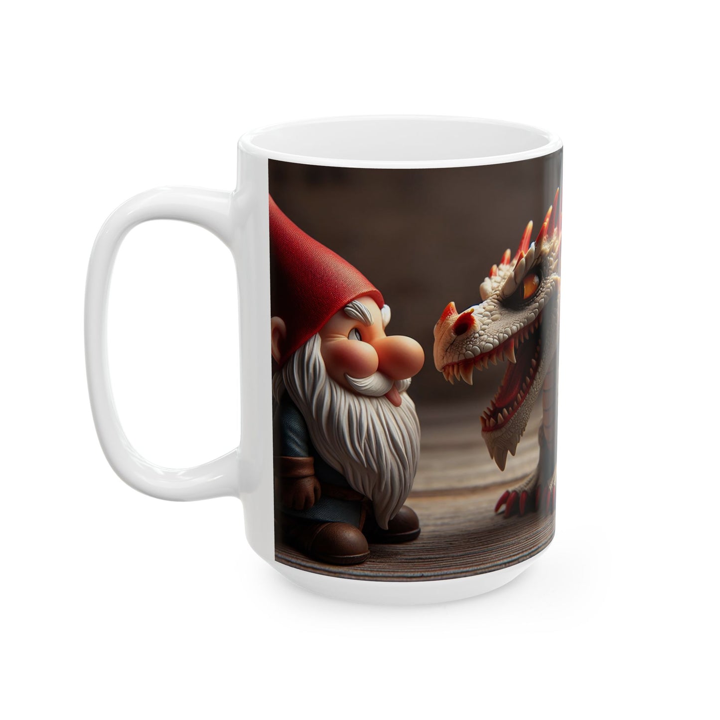 Taza | Cerámica | Blanca | Fantasía Mitológica | Gnomo y Dragón
