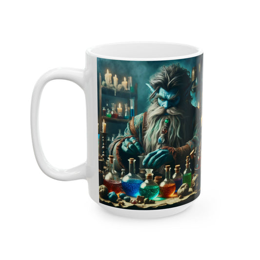 Taza | Cerámica | Blanca | Fantasía Alquímica | Djinn Azul