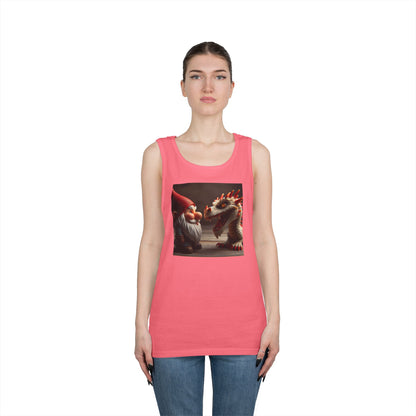 Camiseta de tirantes | Unisex | Algodón grueso | Fantasía Mitológica | Gnomo y Dragón
