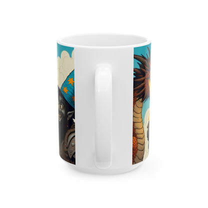 Taza | Cerámica | Blanca | Fantasía Épica | Duelo Mágico | Dragón