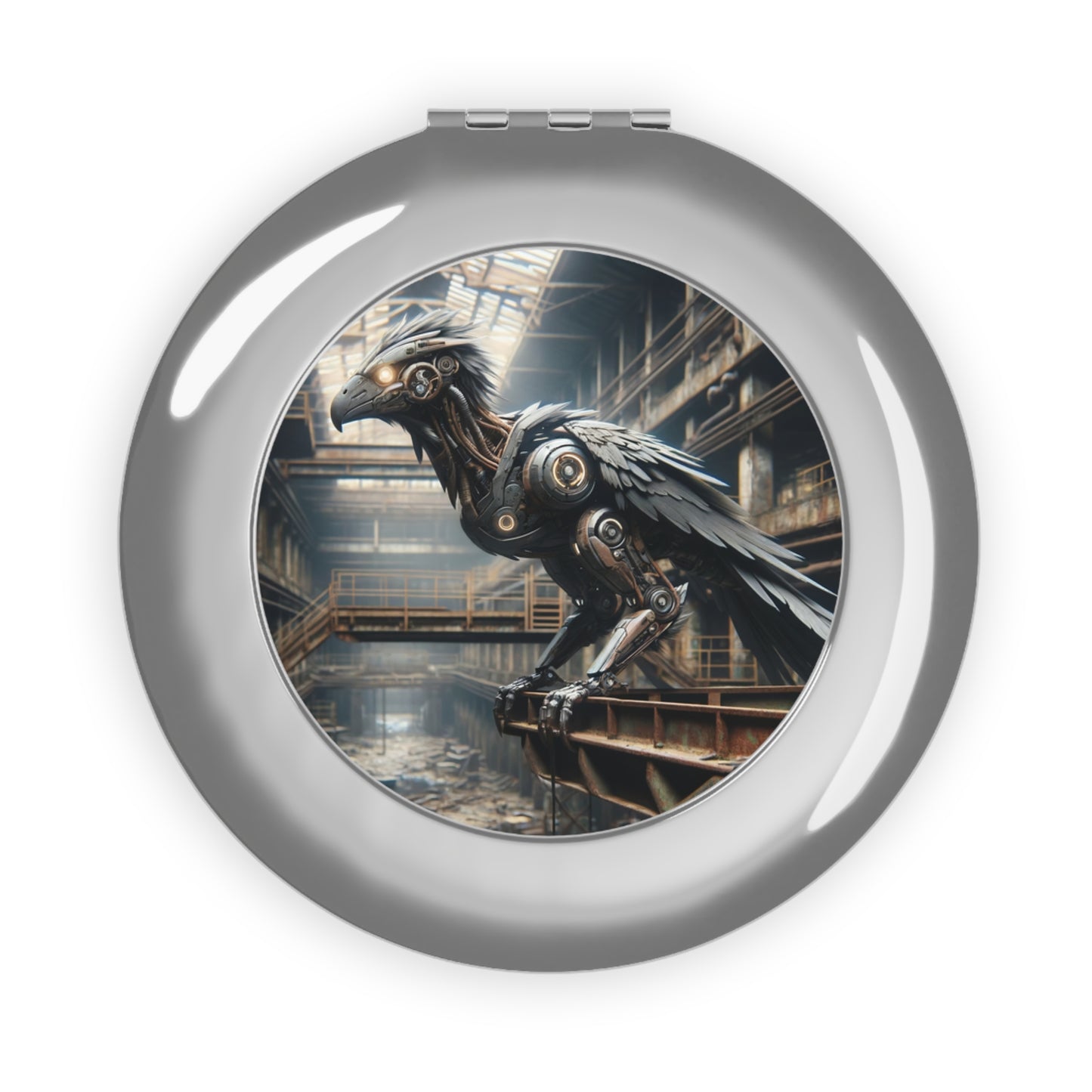 Miroir | Miroir de voyage | Compact | Steampunk | Rétrofuturisme | Corbeau