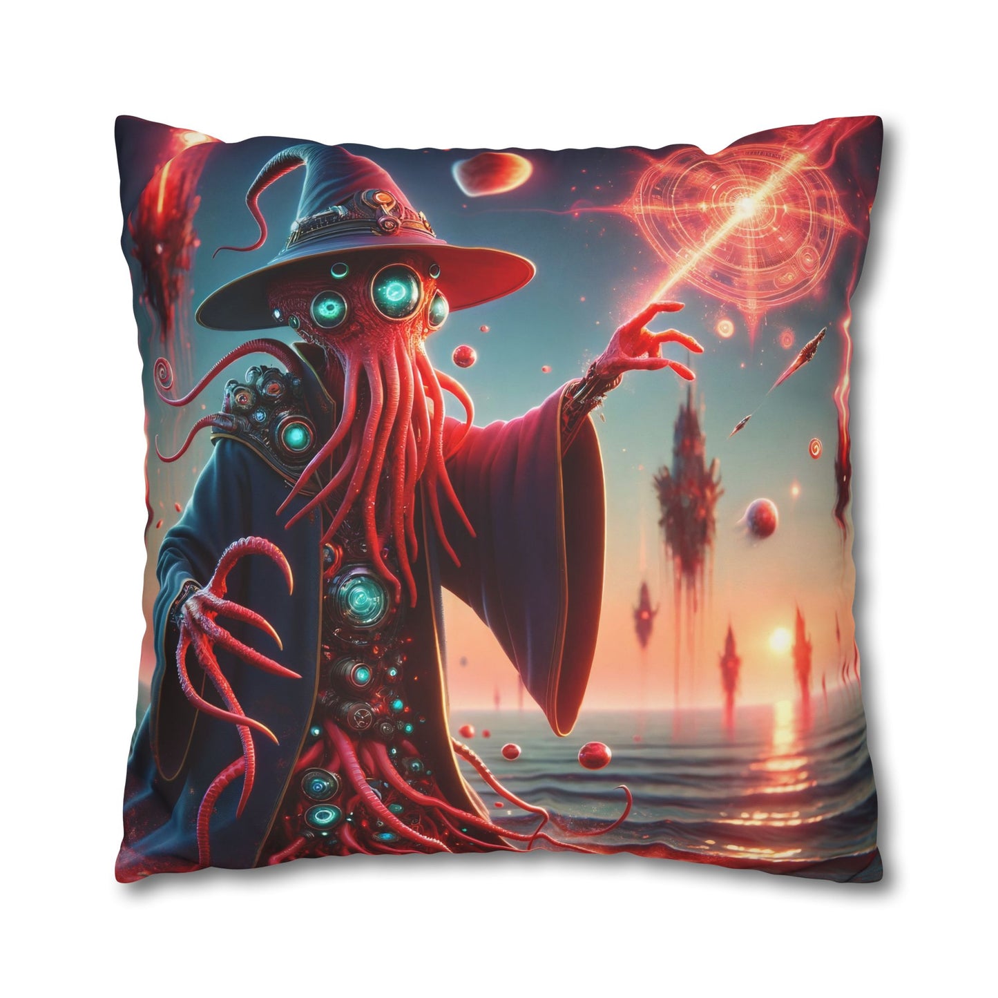Kussensloop | Vierkant | Polyester canvas | Lovecraftiaanse Horror | Illithid