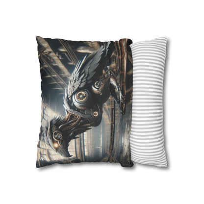 Taie d'oreiller | Carré | Toile de polyester | Steampunk | Rétrofuturisme | Corbeau