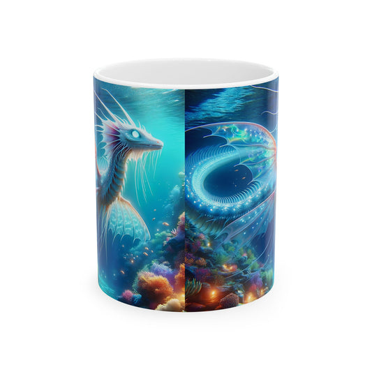 Taza | Cerámica | Blanca | Fantasía Acuática | Dragón Marino