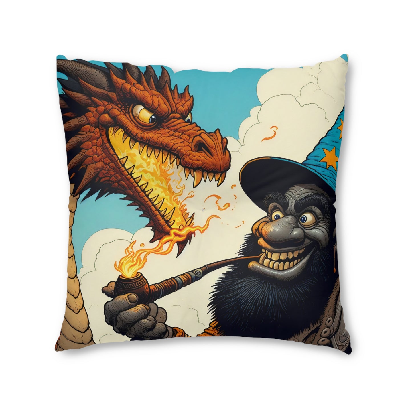 Almohada | Cojín de suelo | Con mechones | Cuadrado | Fantasía Épica | Duelo Mágico | Dragón