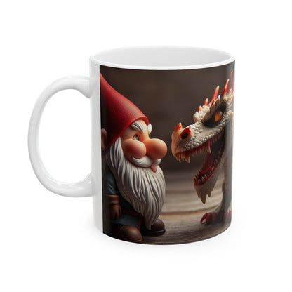 Taza | Cerámica | Blanca | Fantasía Mitológica | Gnomo y Dragón