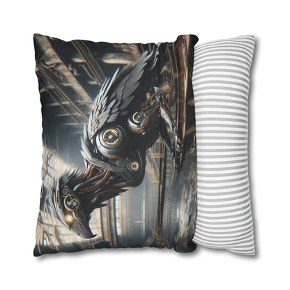 Taie d'oreiller | Carré | Toile de polyester | Steampunk | Rétrofuturisme | Corbeau
