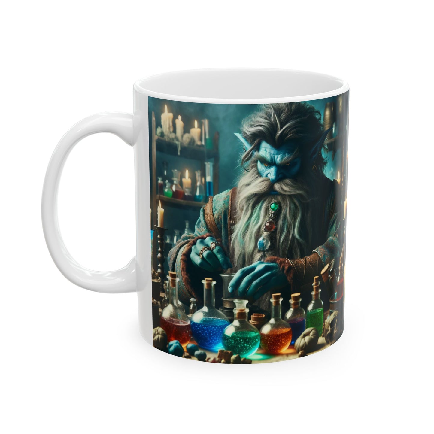 Taza | Cerámica | Blanca | Fantasía Alquímica | Djinn Azul