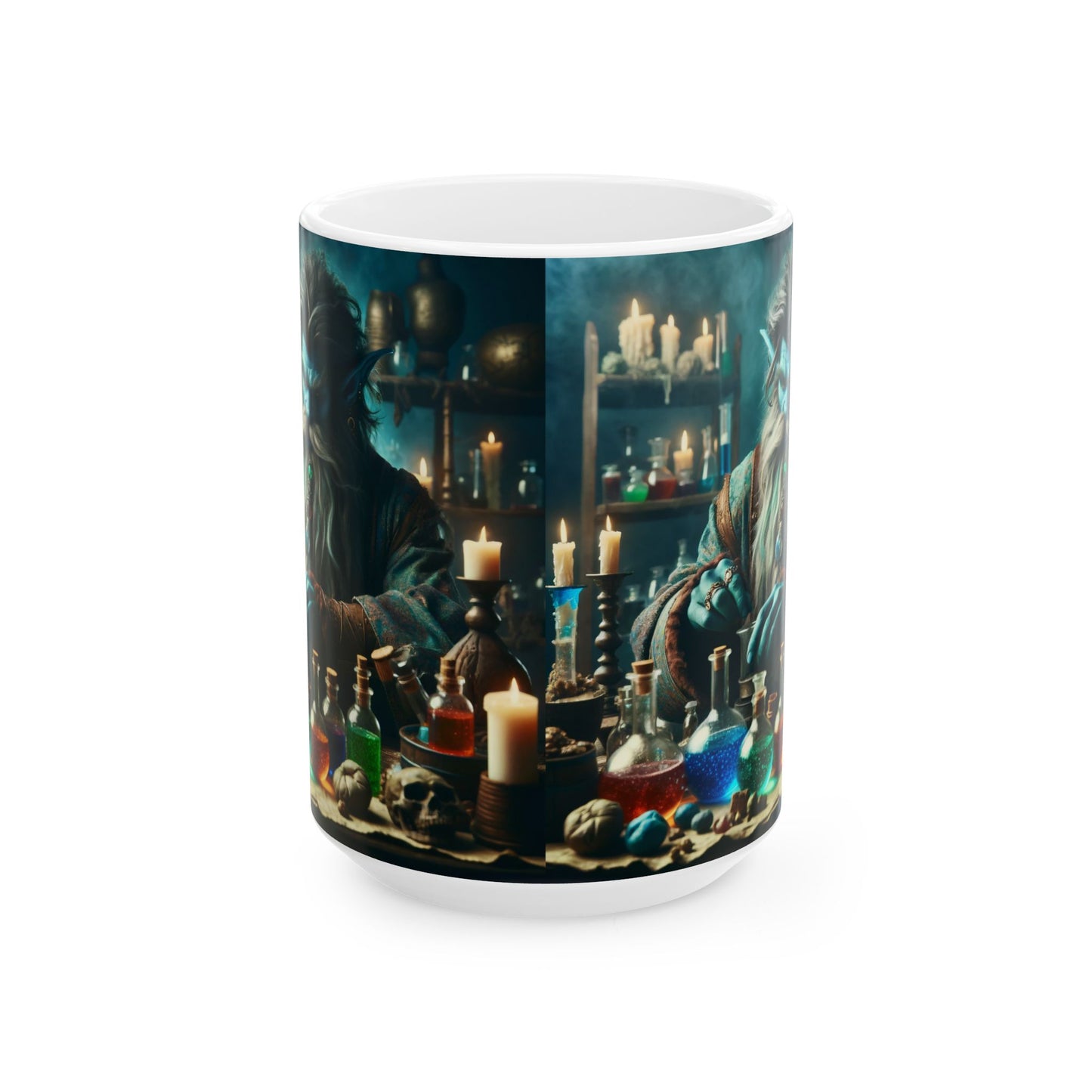 Taza | Cerámica | Blanca | Fantasía Alquímica | Djinn Azul