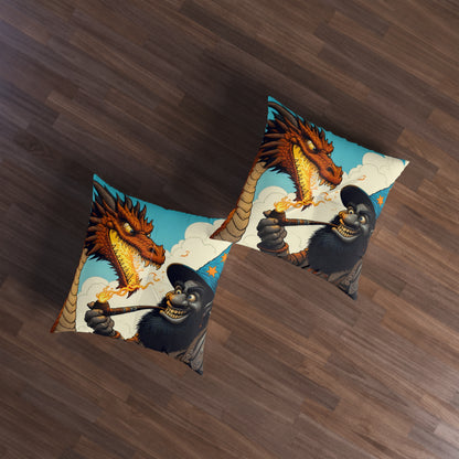 Almohada | Cojín de suelo | Con mechones | Cuadrado | Fantasía Épica | Duelo Mágico | Dragón