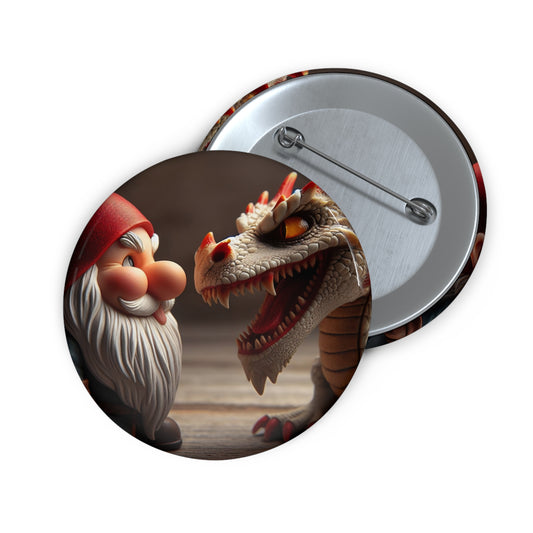 Botón | Botón de pin | Con alfiler en la parte posterior | Fantasía Mitológica | Gnomo y Dragón