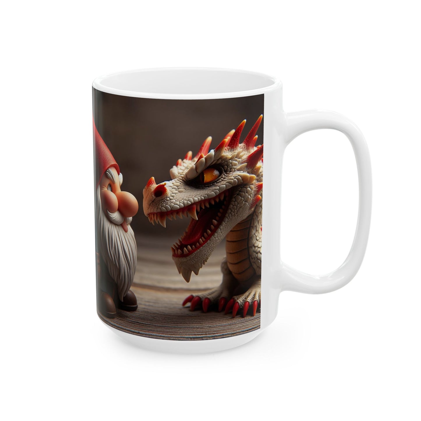 Taza | Cerámica | Blanca | Fantasía Mitológica | Gnomo y Dragón