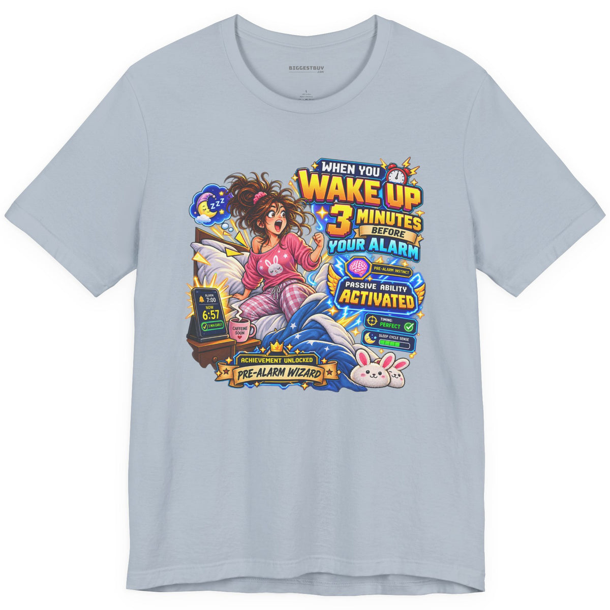 Alarm Nightmare - Classic Jersey Tee in Light Blue, front view