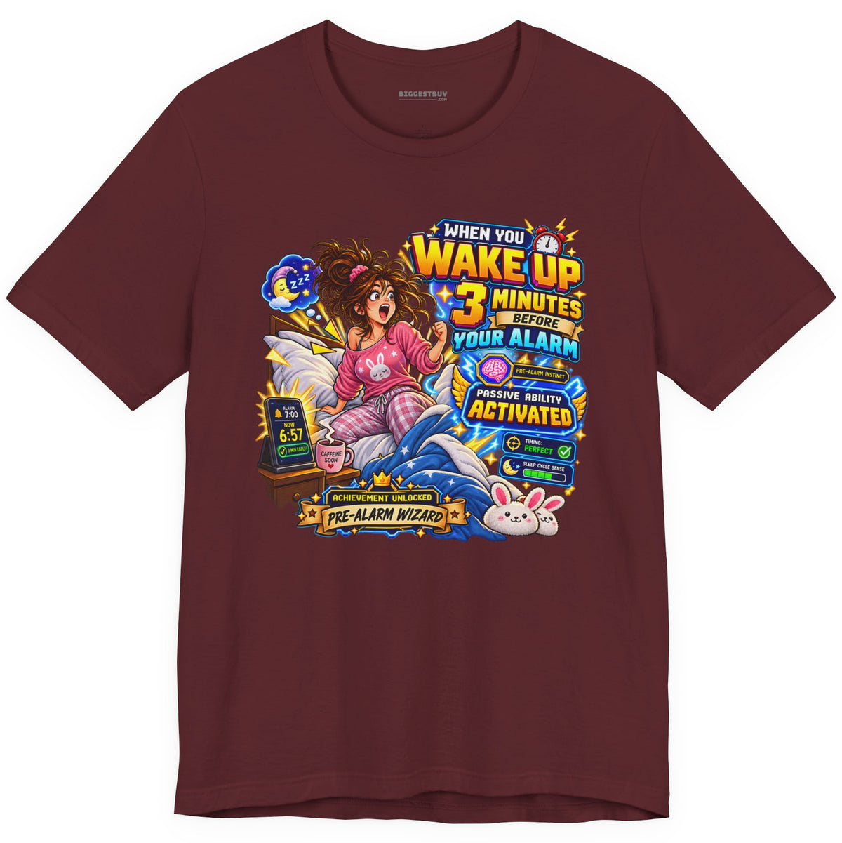 Alarm Nightmare - Classic Jersey Tee in Maroon, front view
