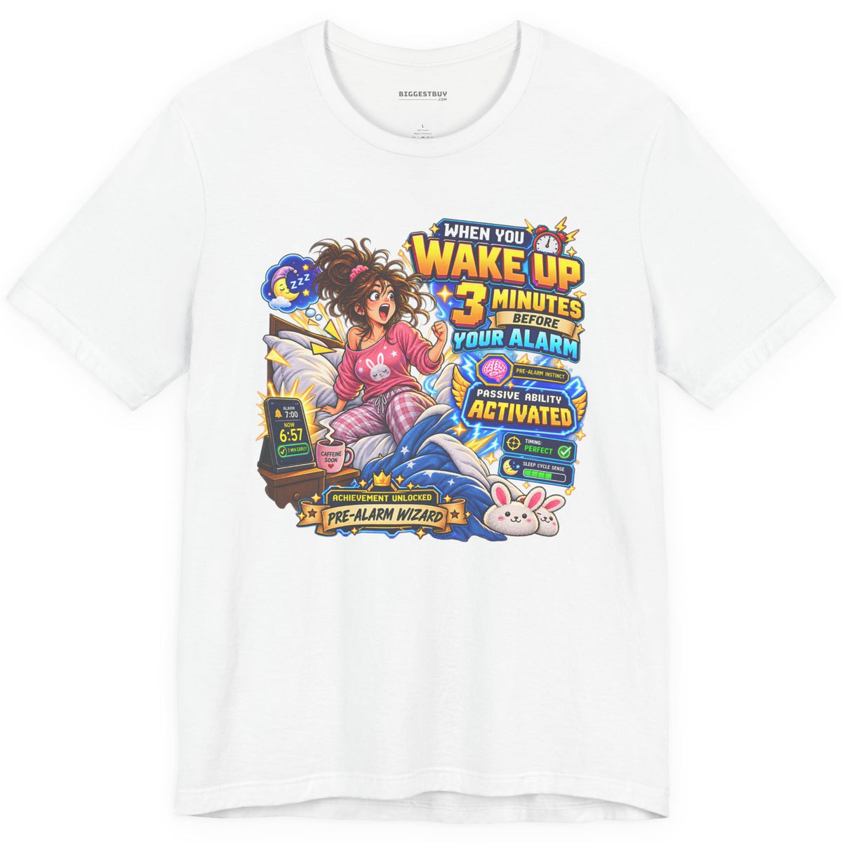 Alarm Nightmare - Classic Jersey Tee in White, front view