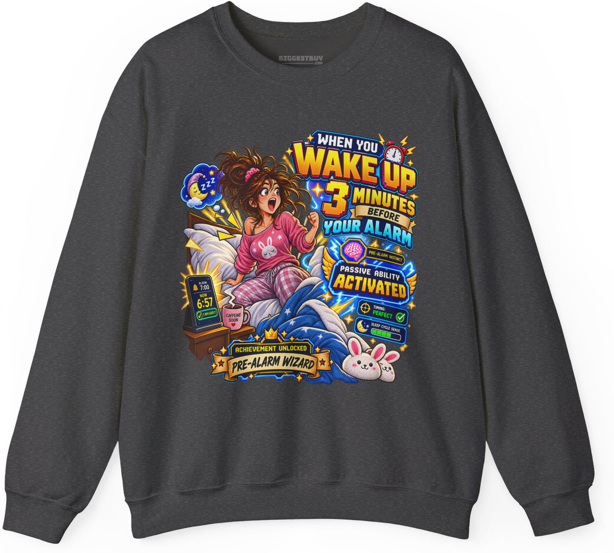Alarm Nightmare - Crewneck Sweatshirt in Dark Heather, front view