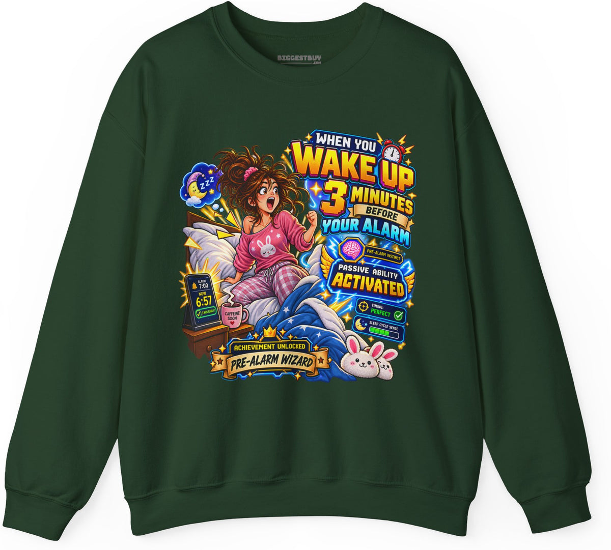 Alarm Nightmare - Crewneck Sweatshirt in Forest Green, front view