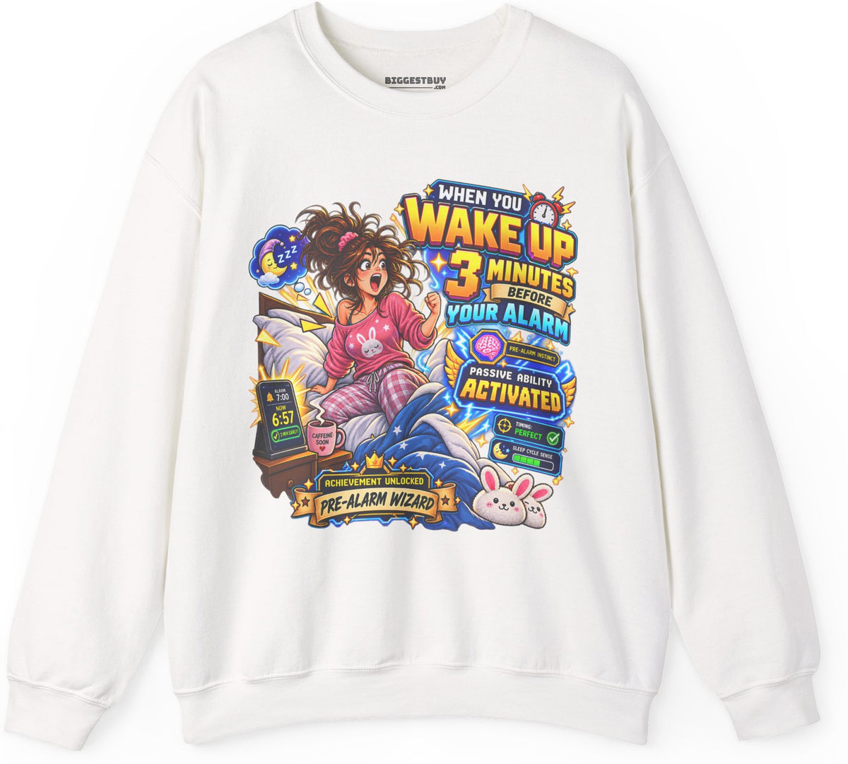 Alarm Nightmare - Crewneck Sweatshirt in White, front view