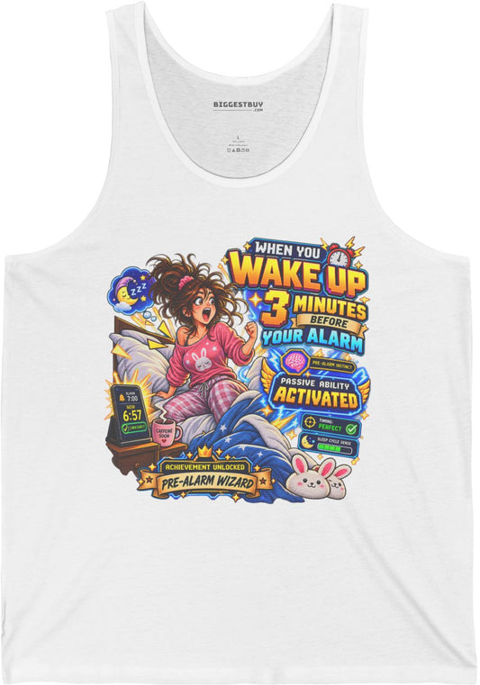 Alarm Nightmare - Jersey Tank Top in White, front view