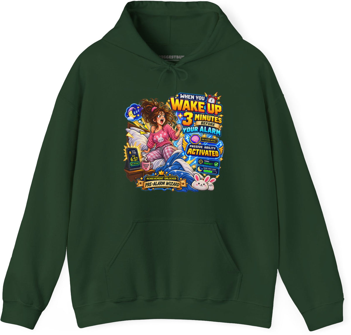 Alarm Nightmare - Pullover Hoodie in Forest Green, front view