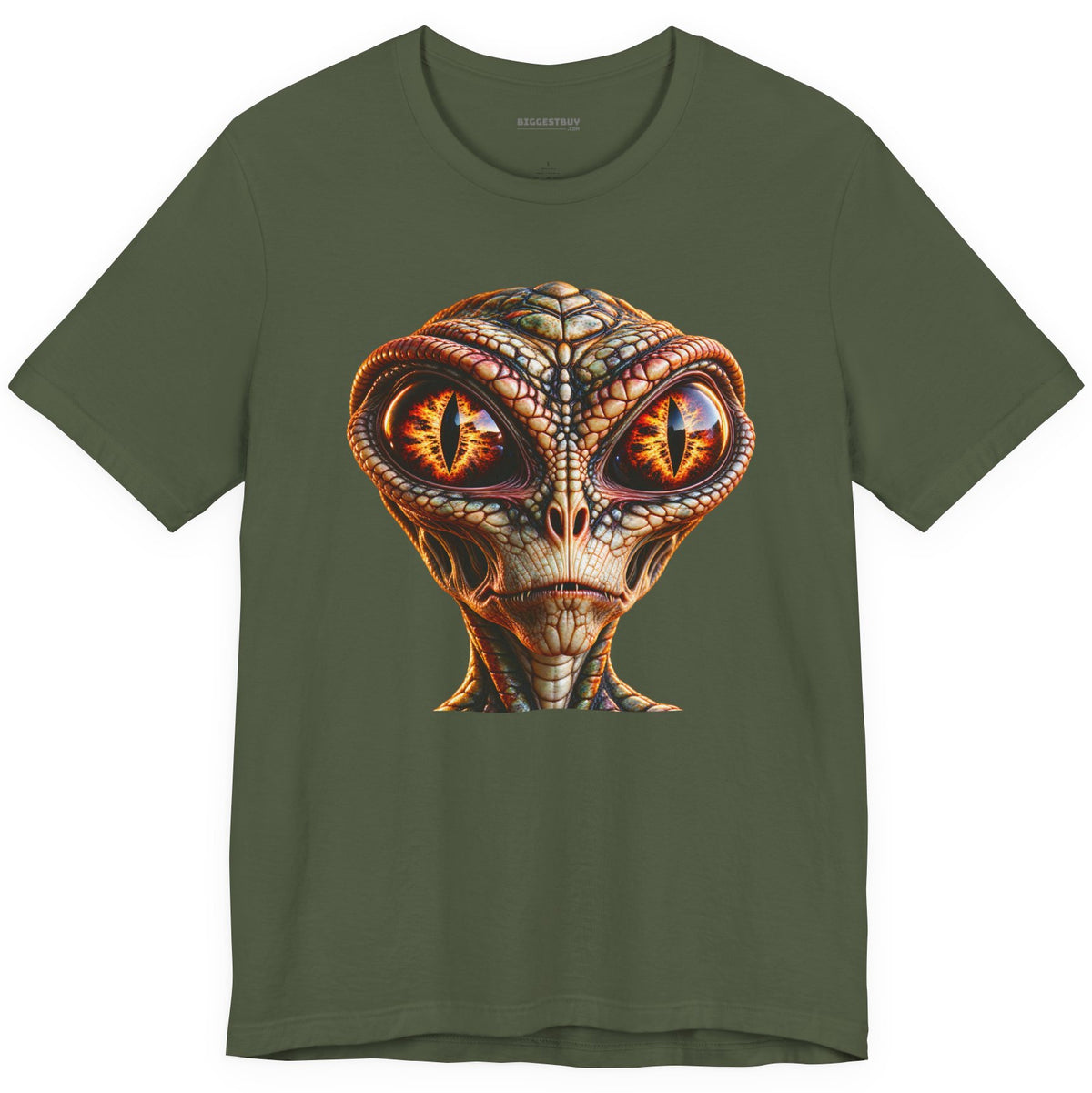 Alien Gaze - Classic Jersey Tee in Military Green, front view