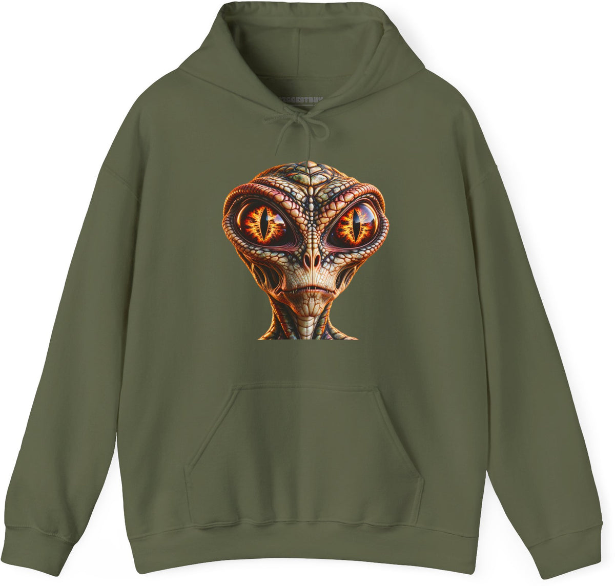 Alien Gaze - Pullover Hoodie in Military Green, front view