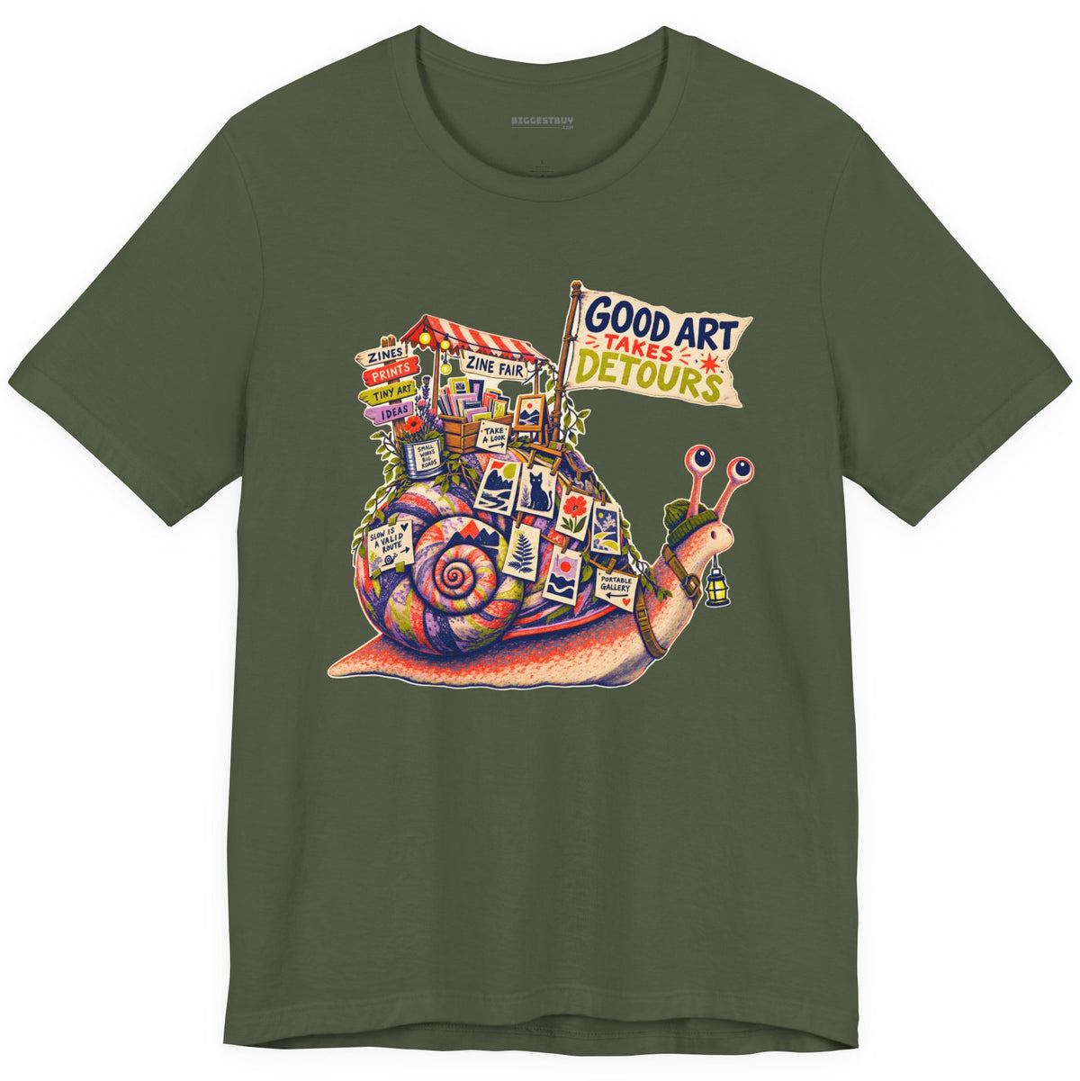 Art Detour - Classic Jersey Tee in Military Green, front view