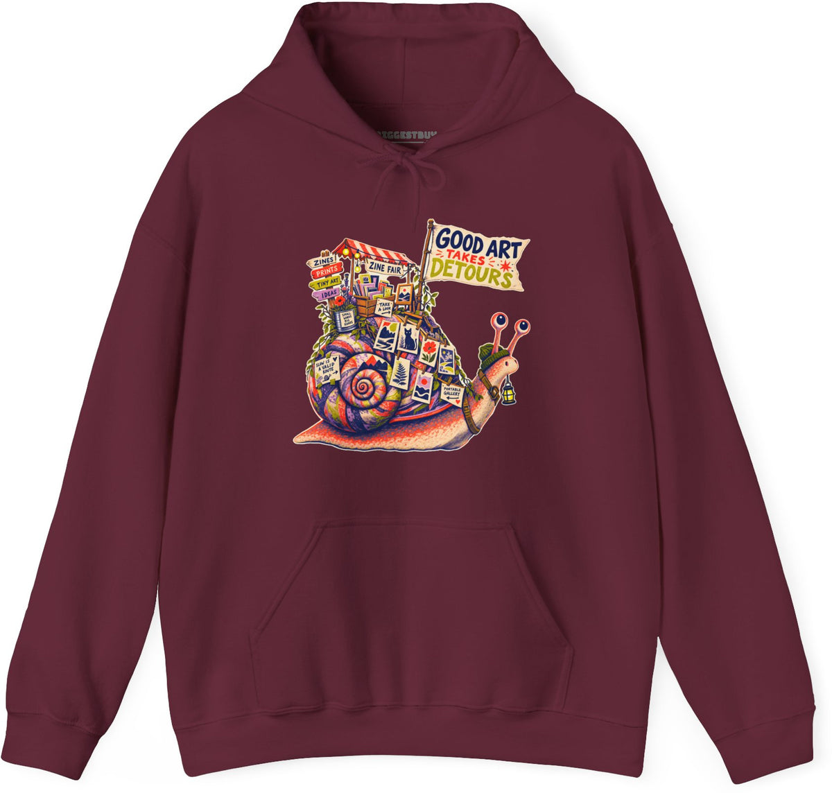 Art Detour - Pullover Hoodie in Maroon, front view