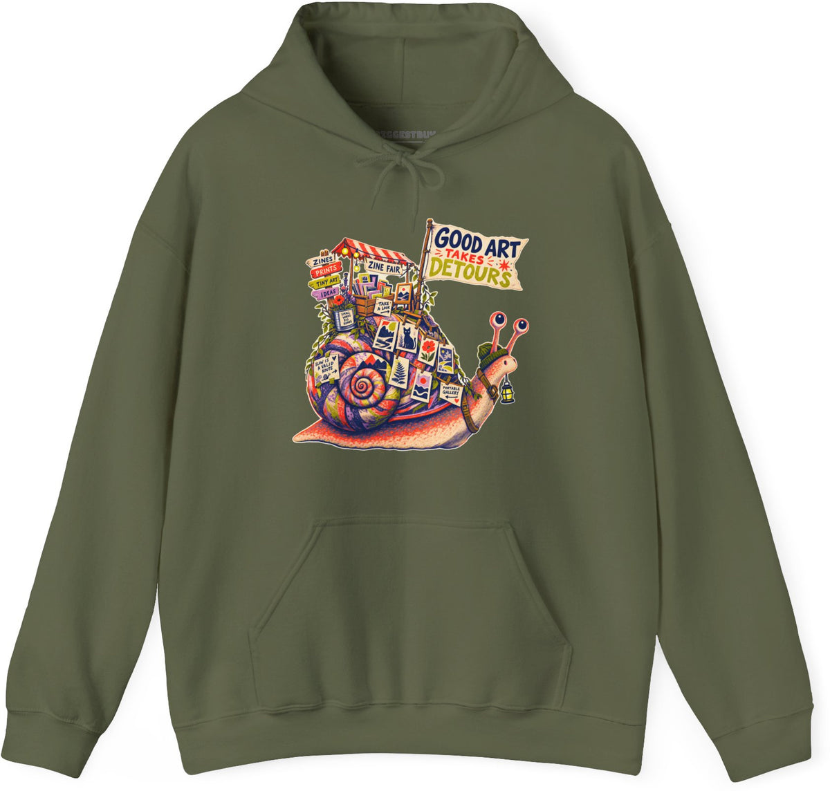 Art Detour - Pullover Hoodie in Military Green, front view