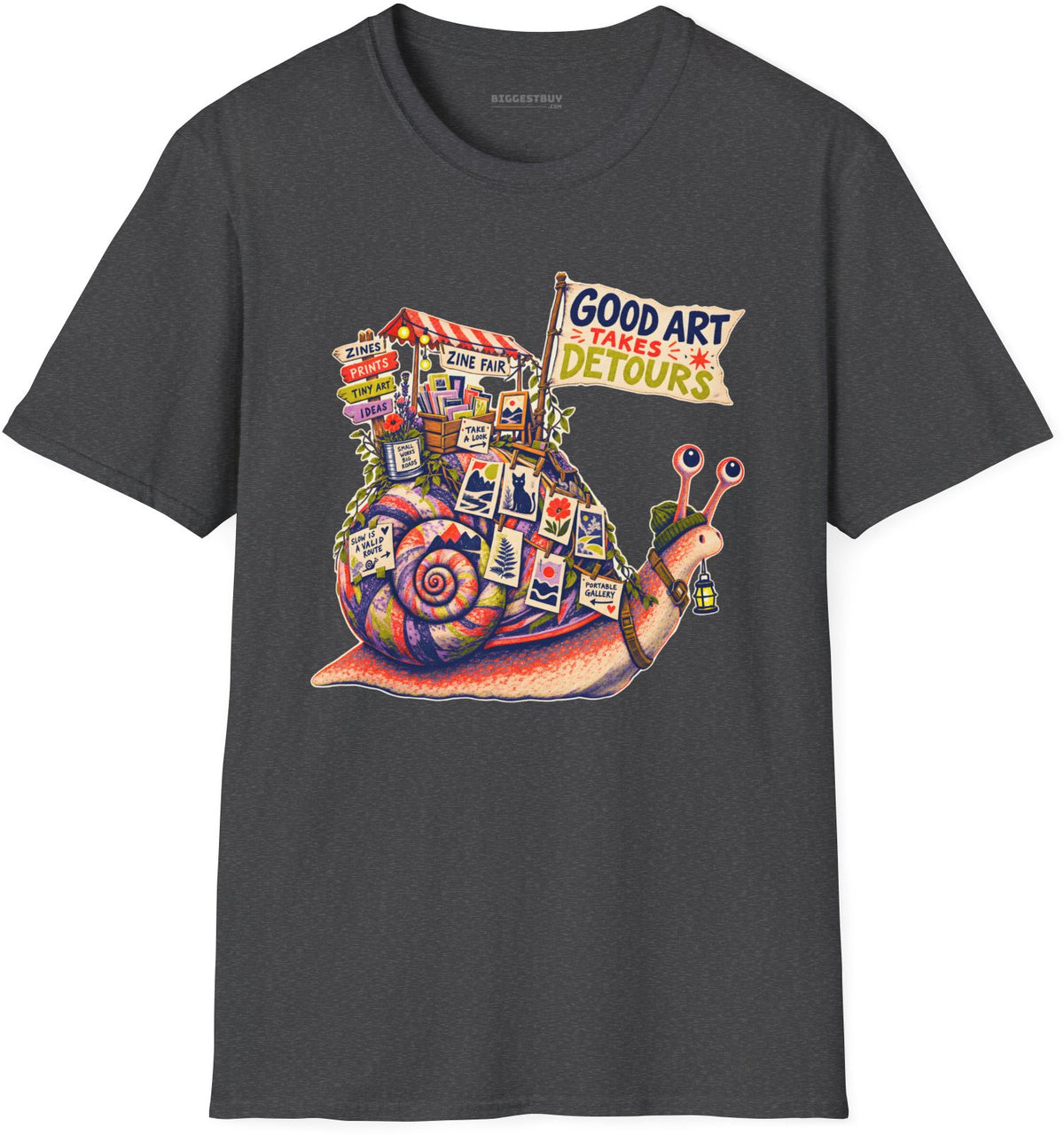 Art Detour - Softstyle T-Shirt in Dark Heather, front view