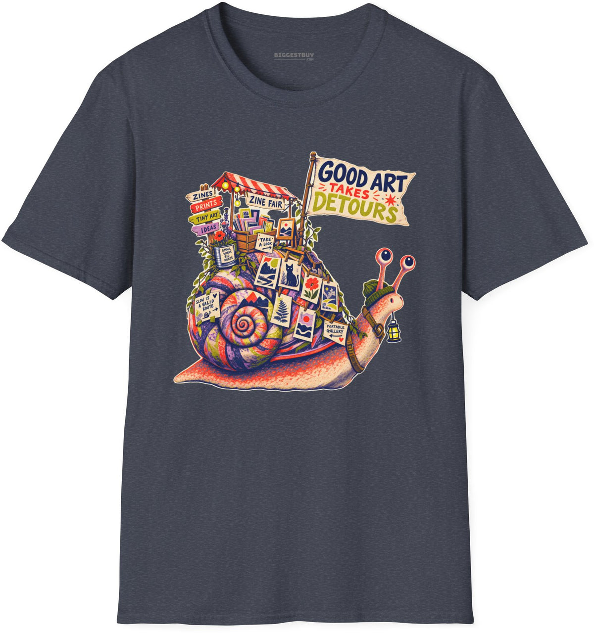 Art Detour - Softstyle T-Shirt in Heather Navy, front view