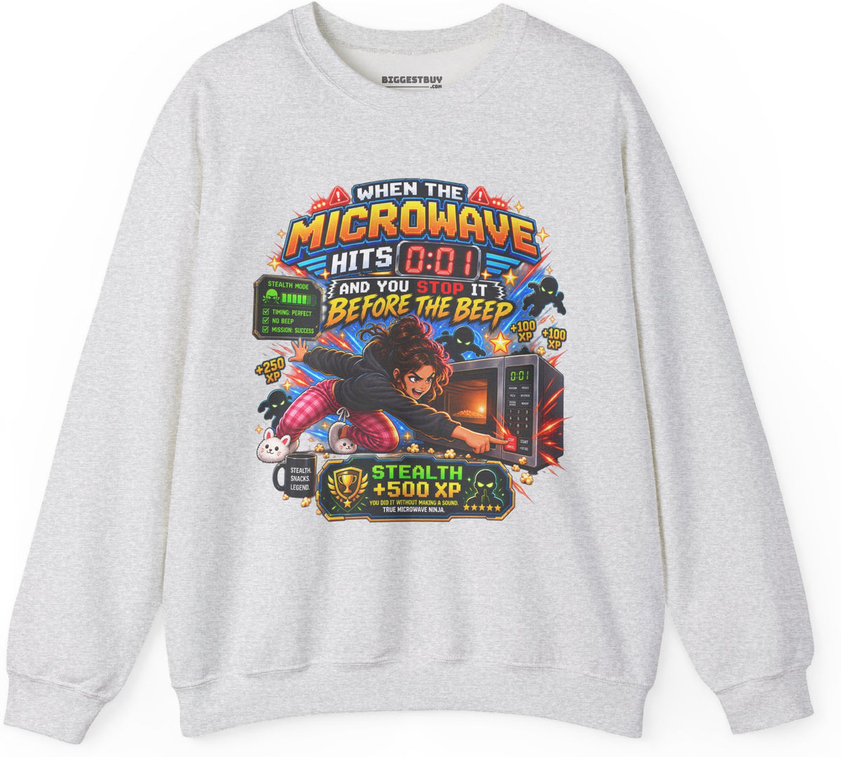Beep Beatdown - Crewneck Sweatshirt in Ash, front view