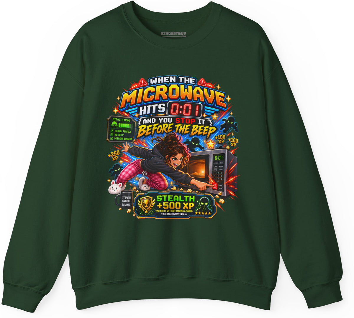Beep Beatdown - Crewneck Sweatshirt in Forest Green, front view