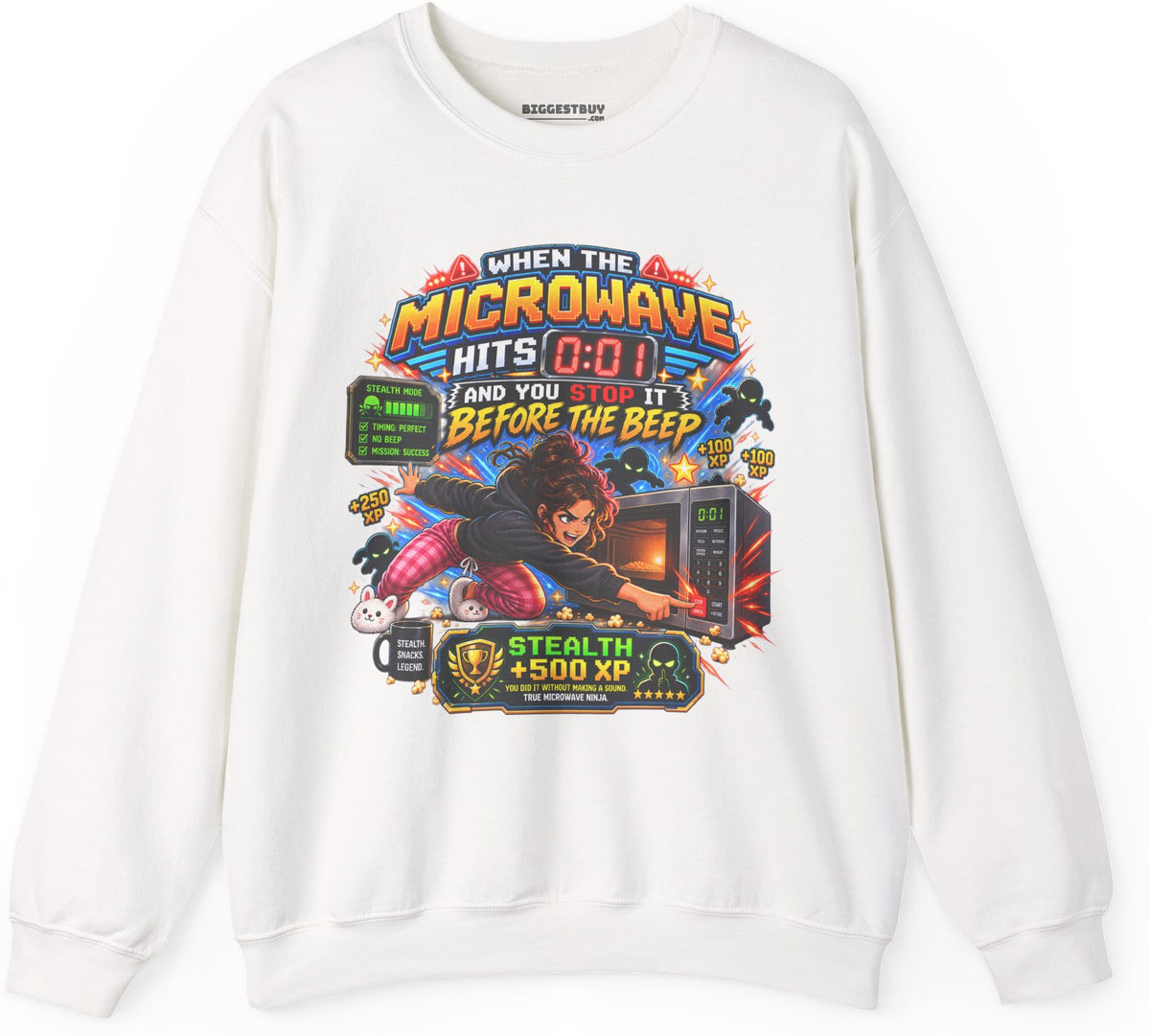Beep Beatdown - Crewneck Sweatshirt in White, front view