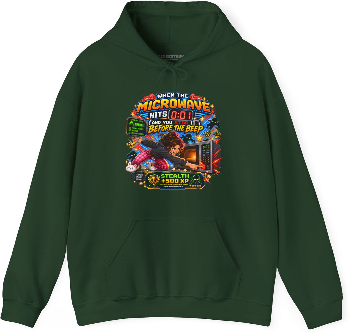 Beep Beatdown - Pullover Hoodie in Forest Green, front view