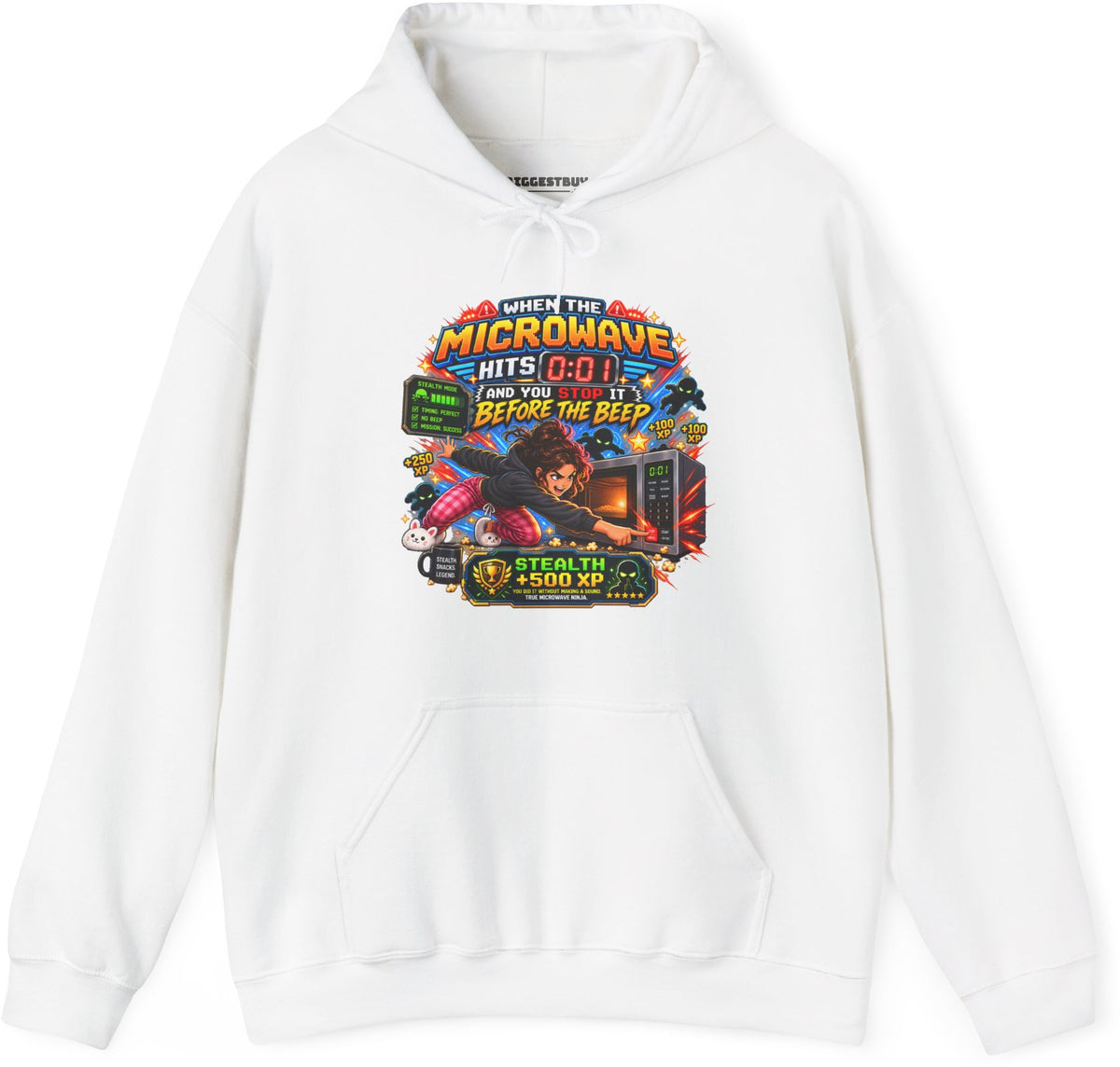 Beep Beatdown - Pullover Hoodie in White, front view