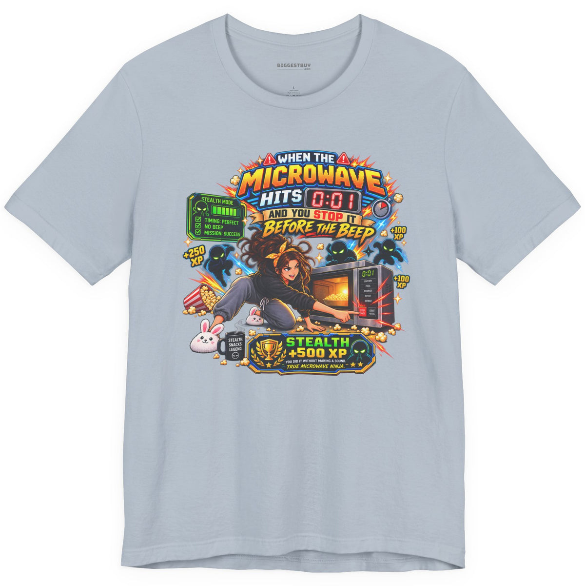 Beep Busters - Classic Jersey Tee in Light Blue, front view