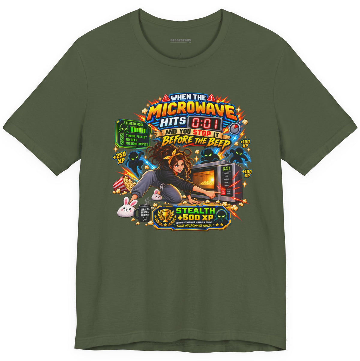 Beep Busters - Classic Jersey Tee in Military Green, front view