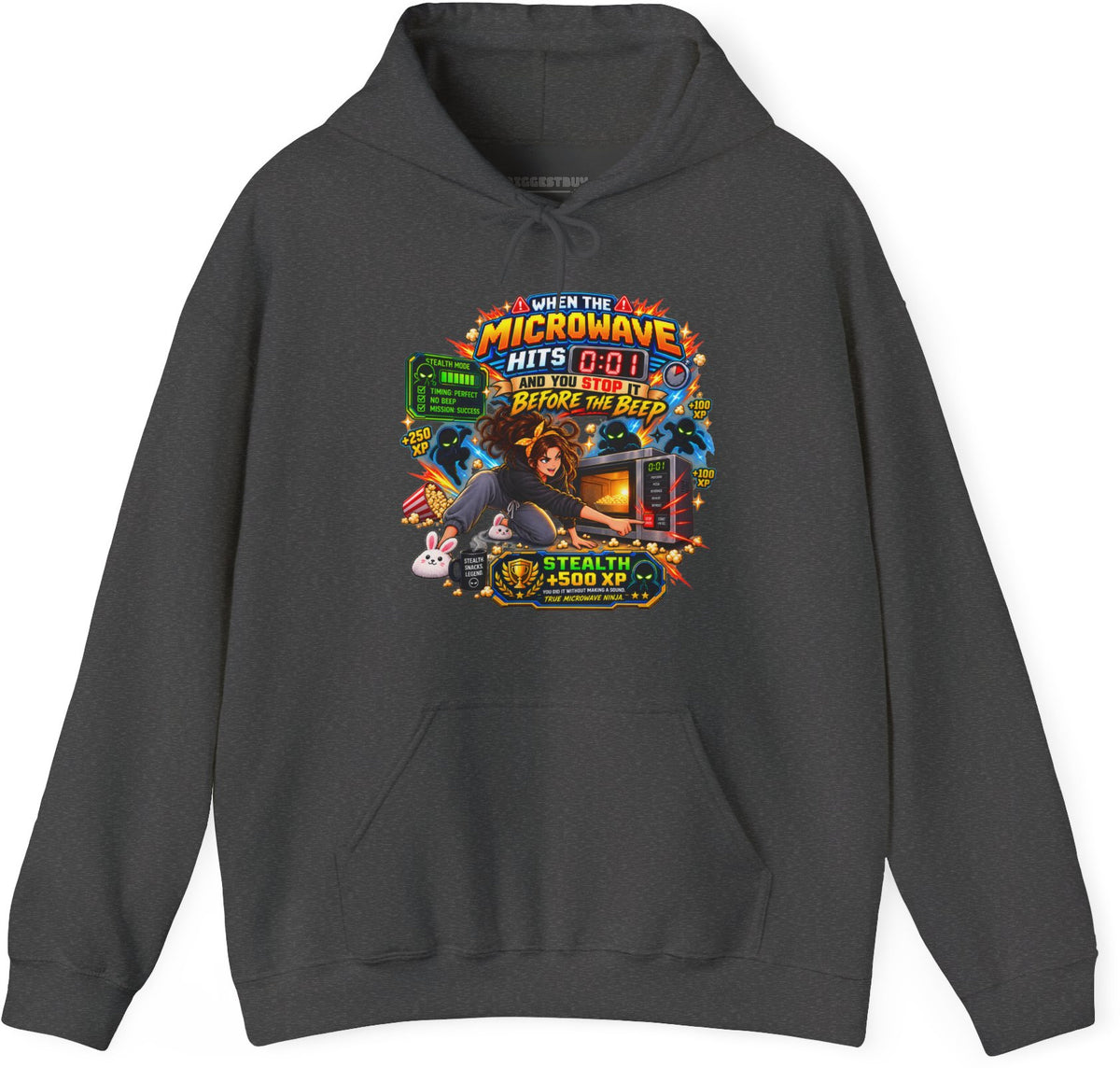 Beep Busters - Pullover Hoodie in Dark Heather, front view